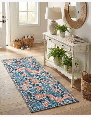 Blue and Cream Yara Runner Rug