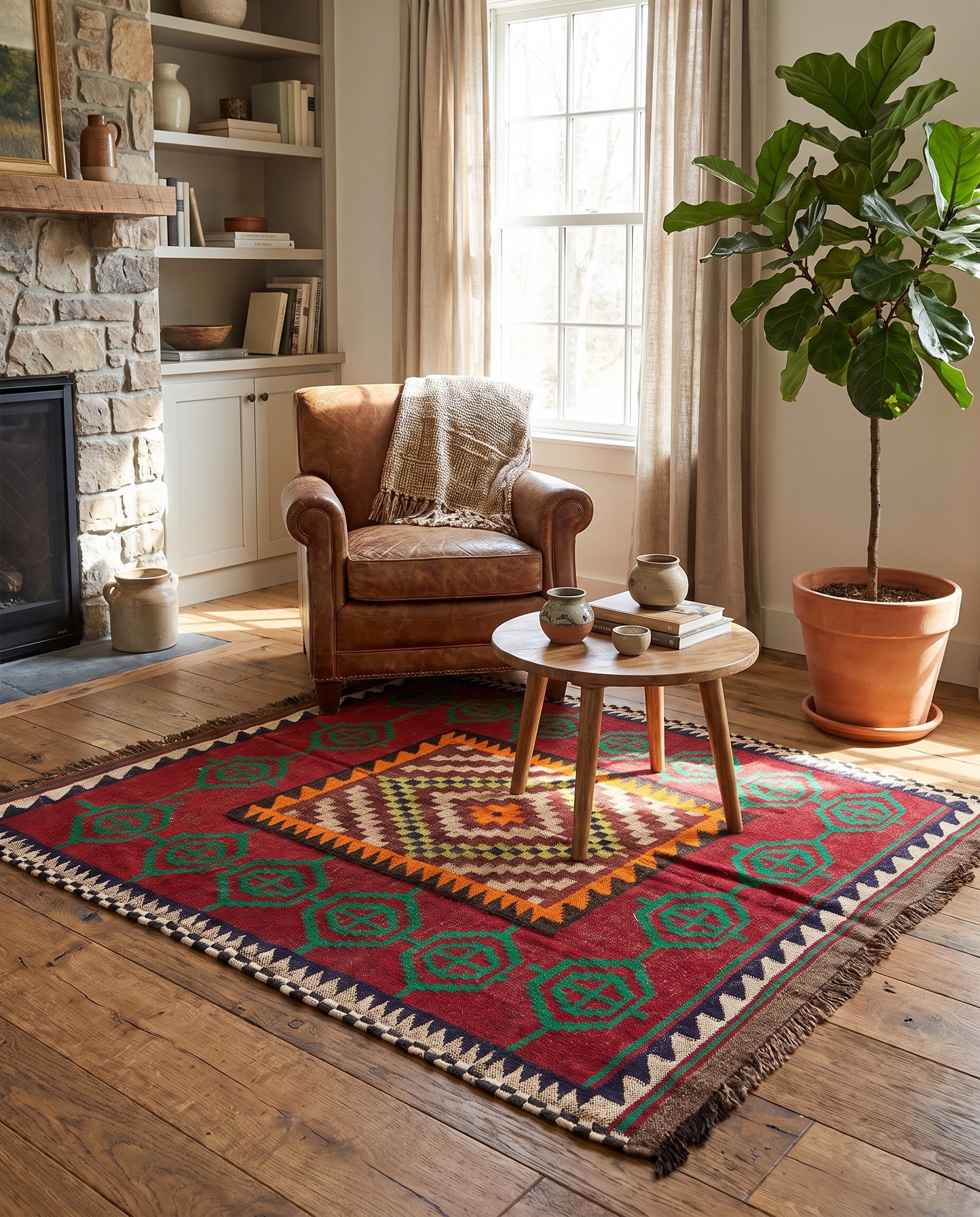 4' 4 x 4' 4 Hand Woven Kilim Maymana Wool Square Rug