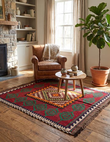 4' 4 x 4' 4 Hand Woven Kilim Maymana Wool Square Rug