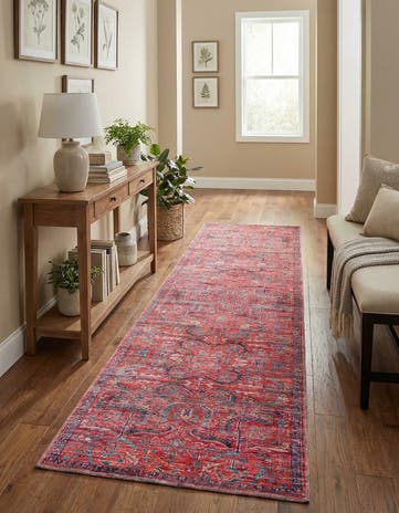 Rust Red Washable Maahru Runner Rug