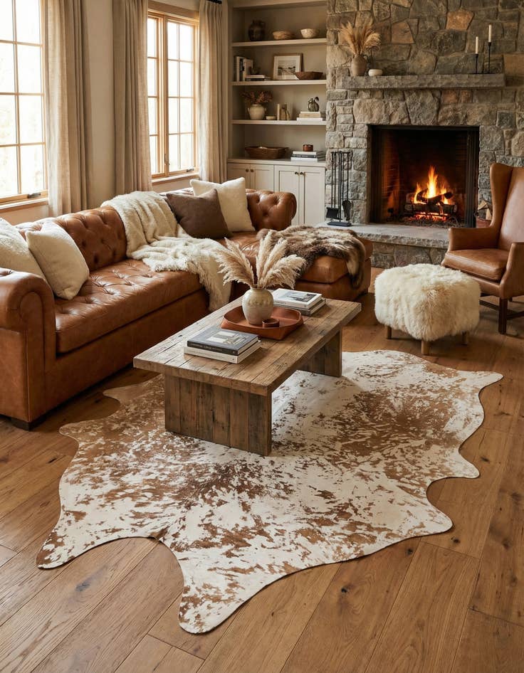 Detail image of 6' 7 x 7' 5 Cowhide Leather Rug