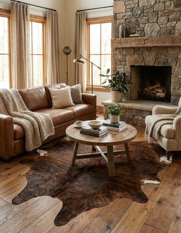 6' 1 x 6' 10 Cowhide Leather Rug