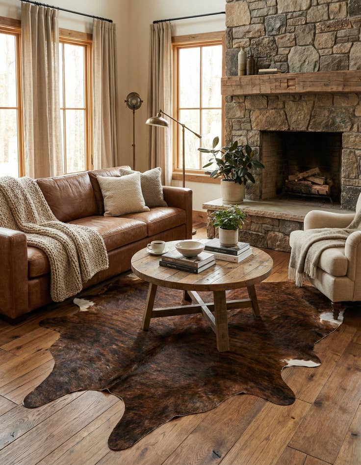 Detail image of 6' 1 x 6' 10 Cowhide Leather Rug