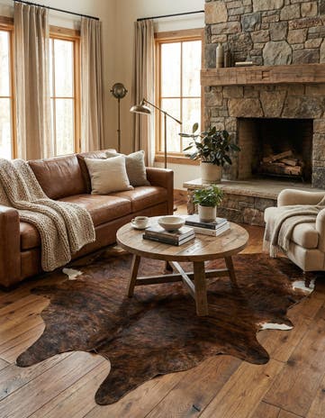 6' 1 x 6' 10 Cowhide Leather Rug