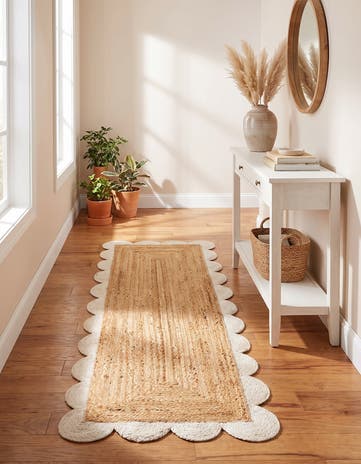 2' x 5' 1 Handmade Scallop Braided Jute Runner Rug