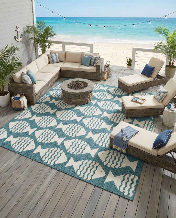 10' x 10' Easy-Clean Coastal Indoor / Outdoor Square Rug