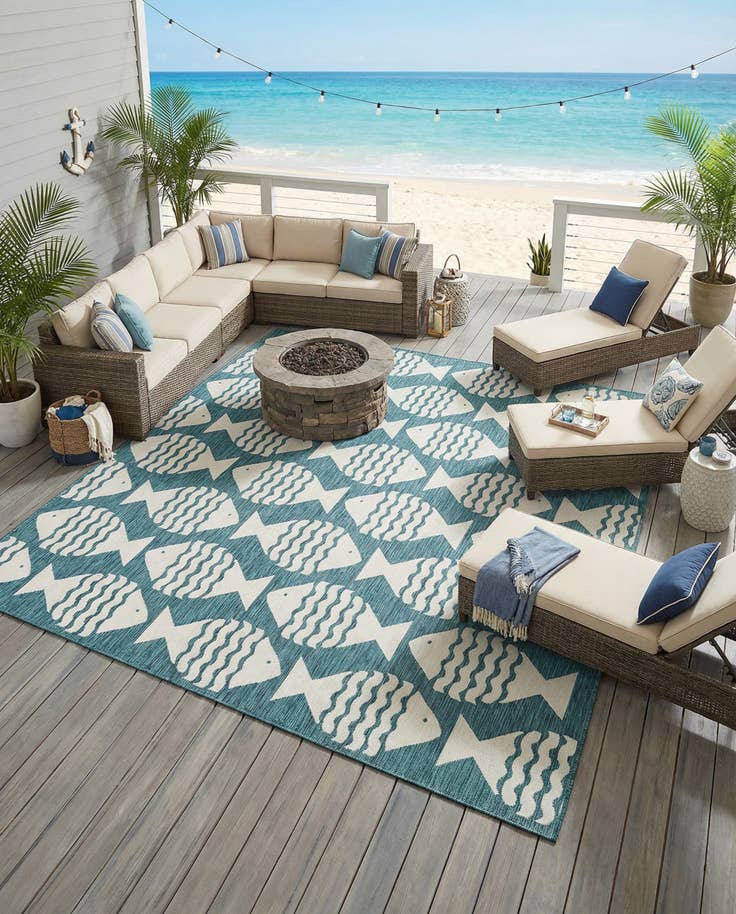 Detail image of 10' x 10' Easy-Clean Coastal Indoor / Outdoor Square Rug