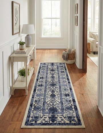 Ivory and Blue Miranda Runner Rug
