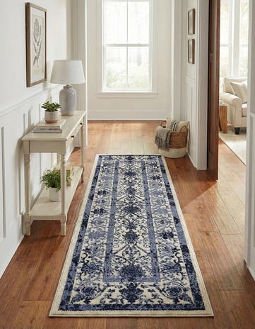 Ivory and Blue Miranda Runner Rug