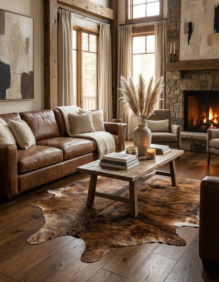 Detail image of 5' 5 x 5' 11 Cowhide Leather Rug