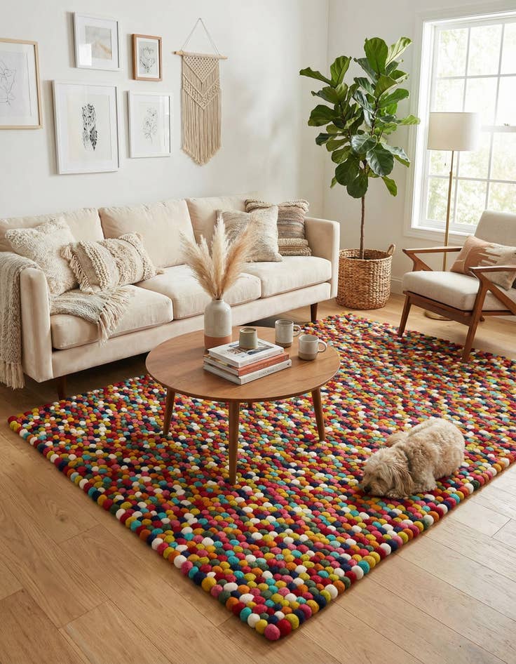 Detail image of 5' 1 x 8' Felt Ball Wool Rug