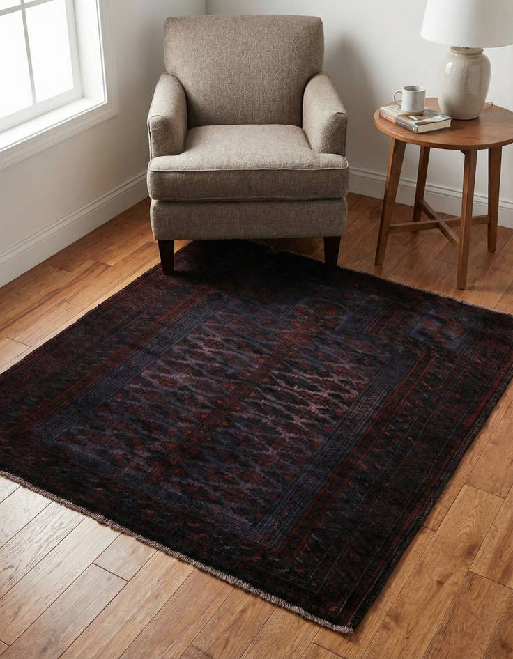 Detail image of 3' 6 x 4' 5 Hand Knotted Balouch Wool Square Rug