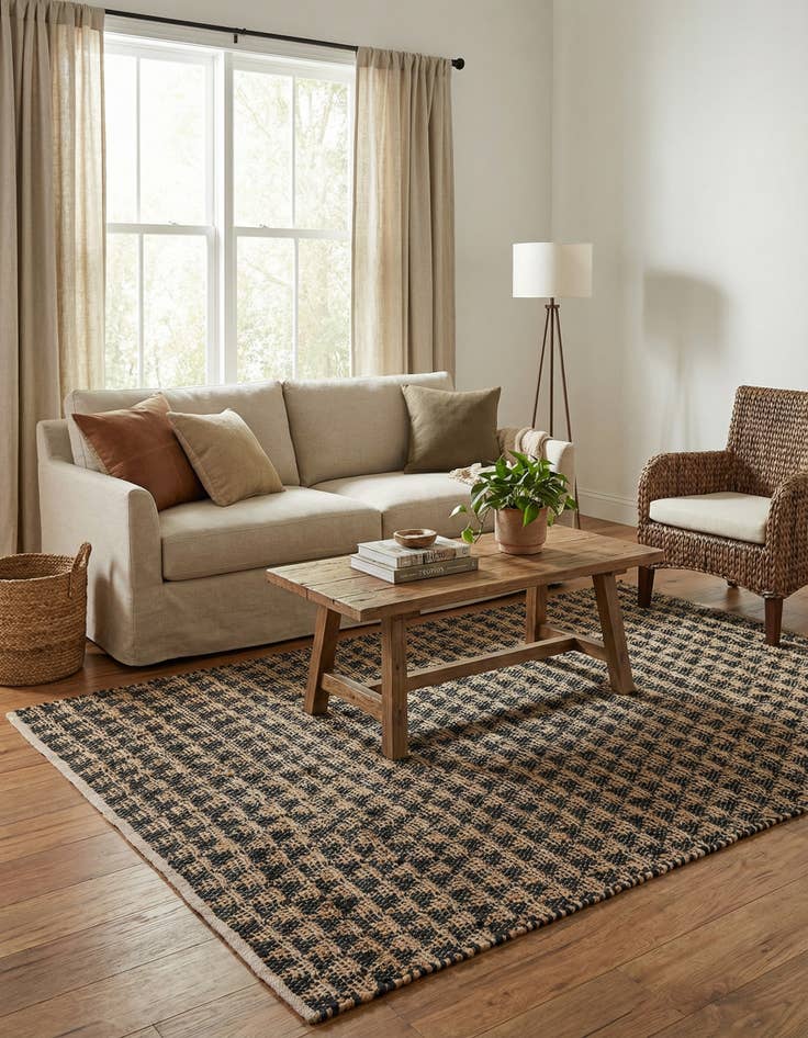 Detail image of 5' 1 x 8' Hand Woven Chindi Jute Rug