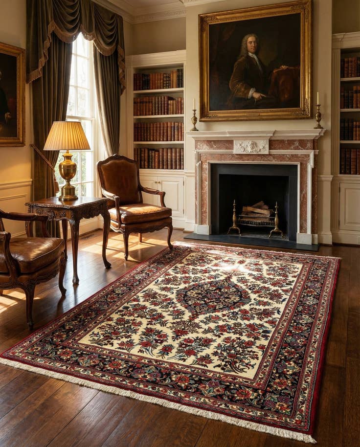 Detail image of 4' 7 x 6' 7 Hand Knotted Qom Persian Rug