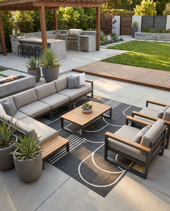 13' x 13' Easy-Clean Modern Indoor / Outdoor Square Rug