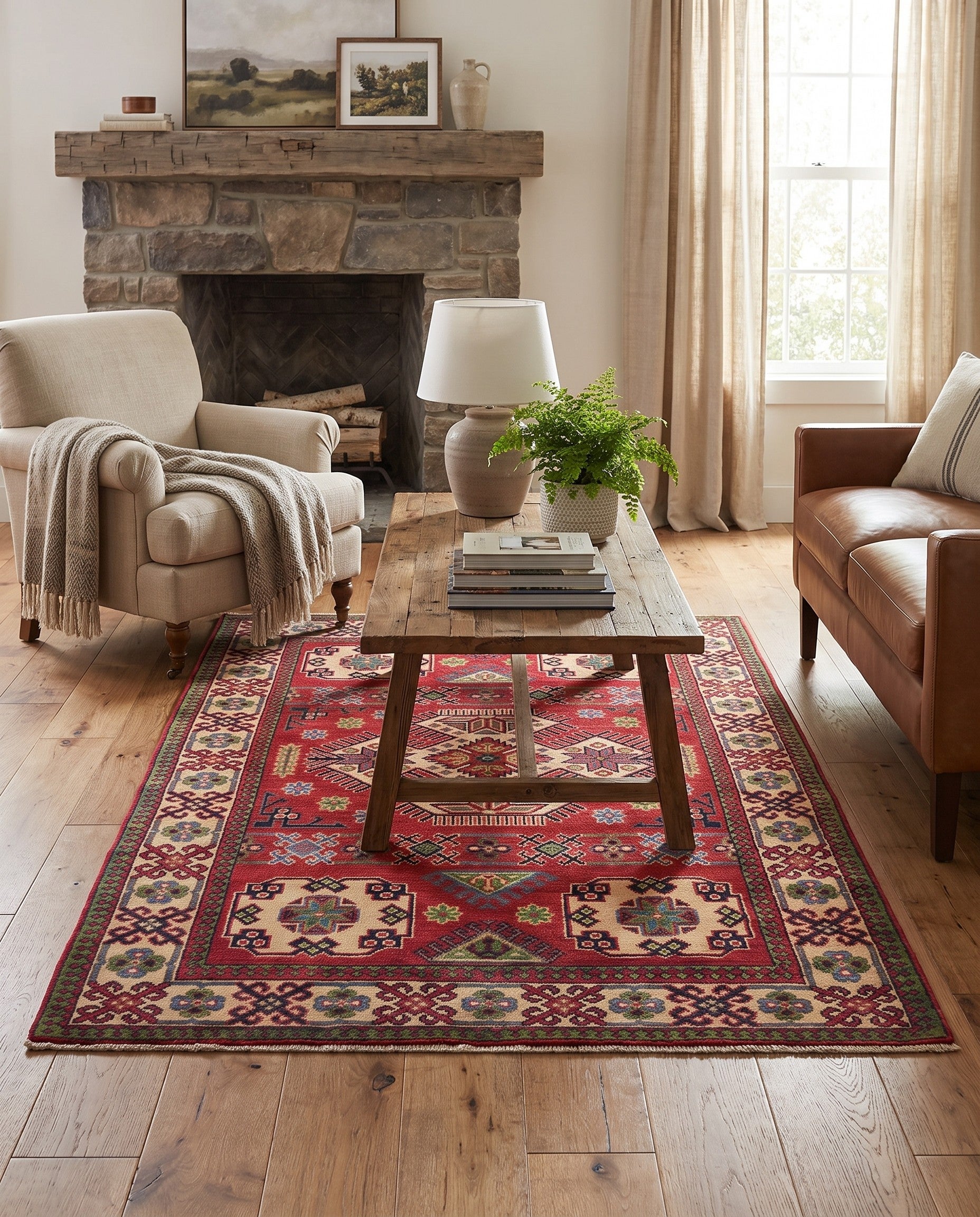 4' x 6' 4 Hand Knotted Kazak Rug