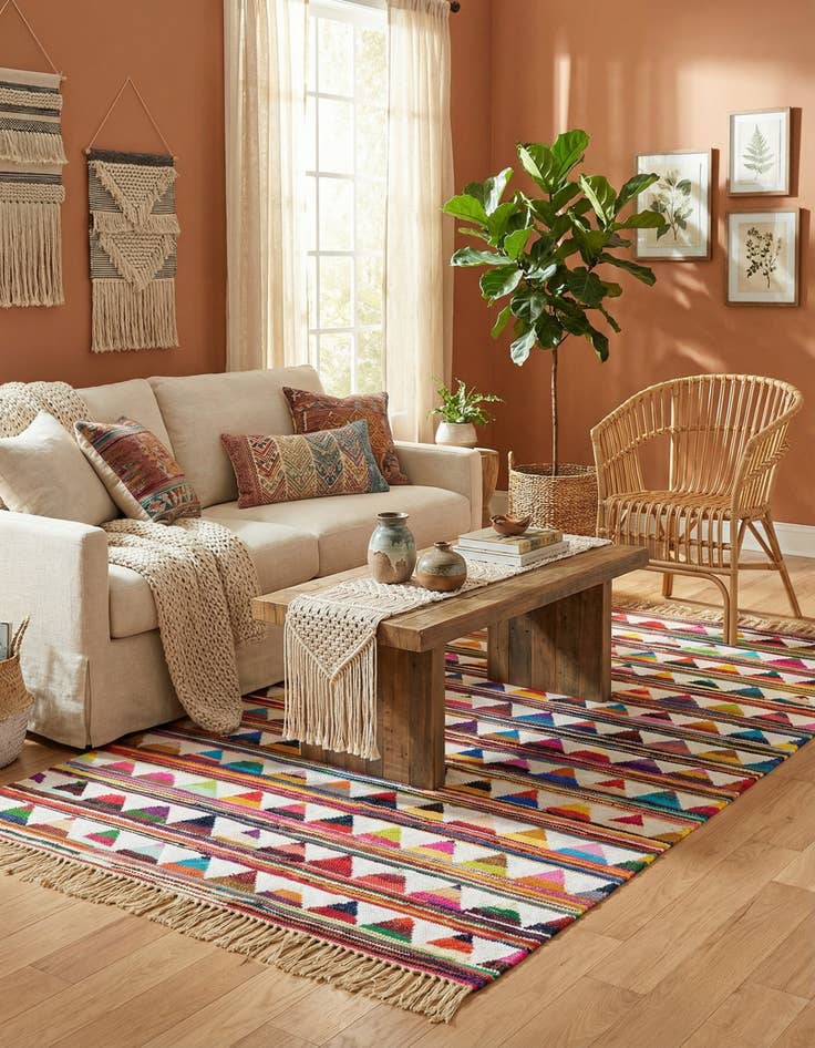 Detail image of 5' 1 x 8' Hand Woven Chindi Trellis Rug