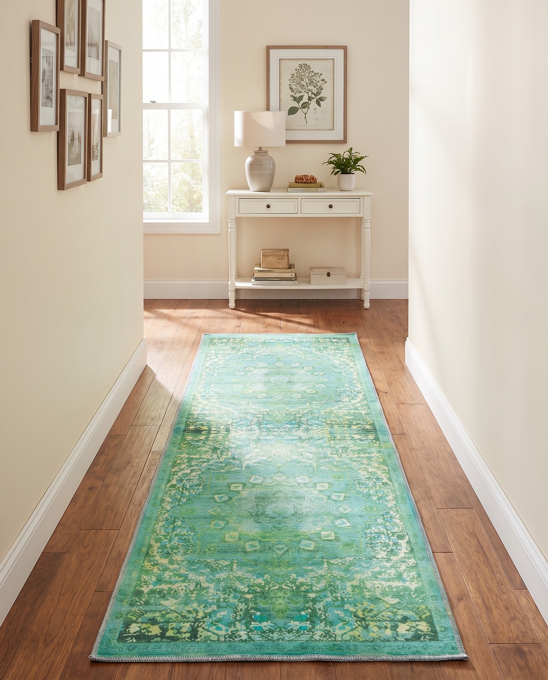 Spring Green Washable Francesca Runner Rug