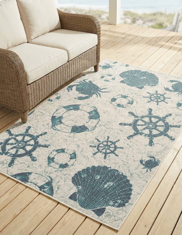 Detail image of 5' 3 x 8' Washable Coastal Indoor / Outdoor Rug