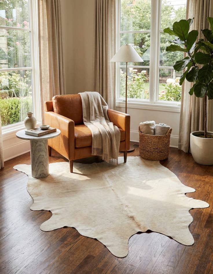 Detail image of 6' 4 x 6' 4 Cowhide Leather Square Rug