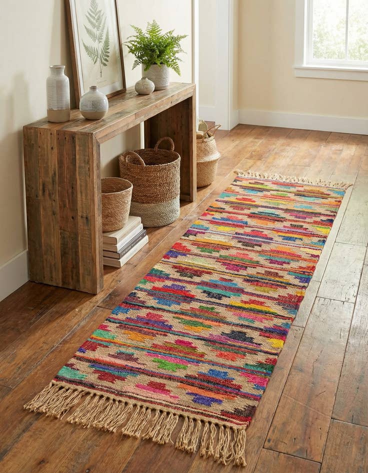 Detail image of 2' 2 x 6' 1 Hand Woven Chindi Trellis Runner Rug