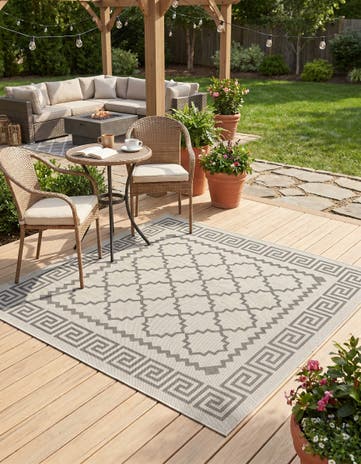Gray Easy-Clean Lattice Indoor / Outdoor Square Rug