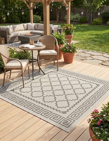 Gray Easy-Clean Lattice Indoor / Outdoor Square Rug
