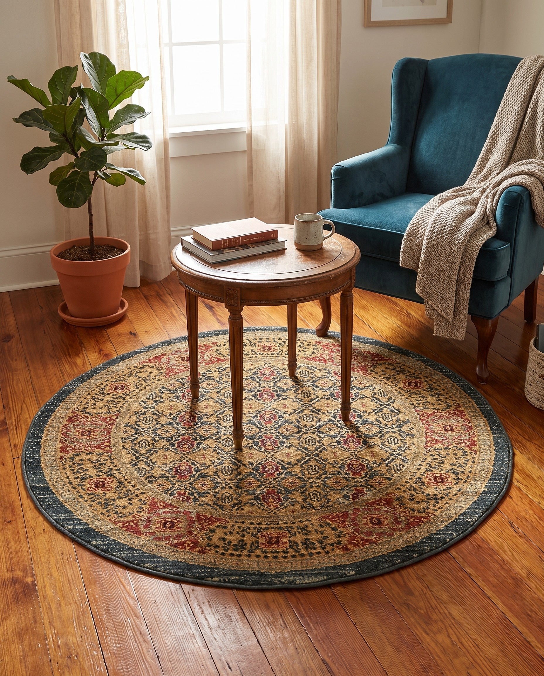 Navy Blue Amina Round Rug