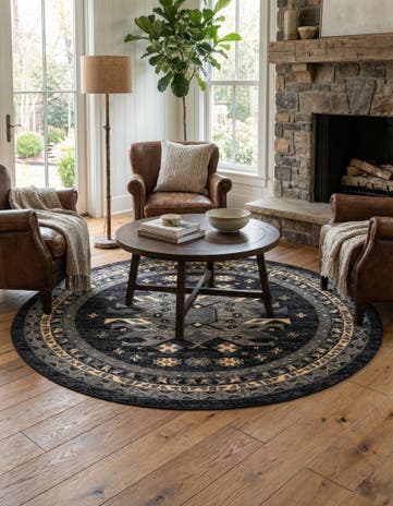 Black Heris Round Rug
