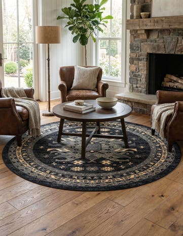 Black Heris Round Rug