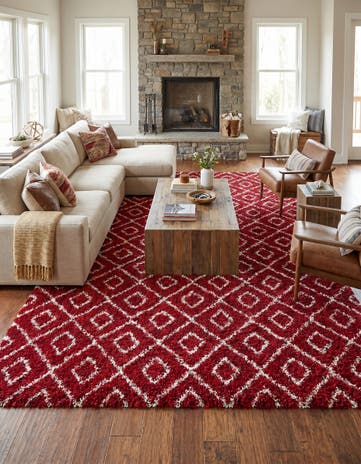 Burgundy Red Lattice Shag Rug