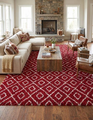 Burgundy Red Lattice Shag Rug