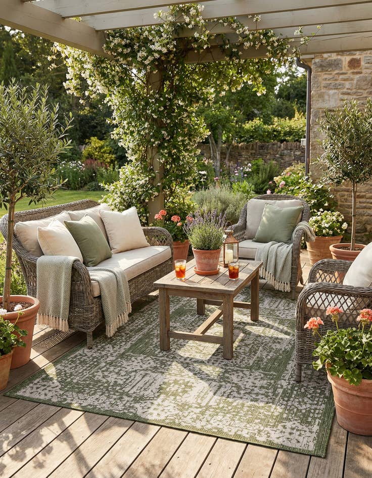 Detail image of 5' 3 x 8' Easy-Clean Traditional Indoor / Outdoor Rug