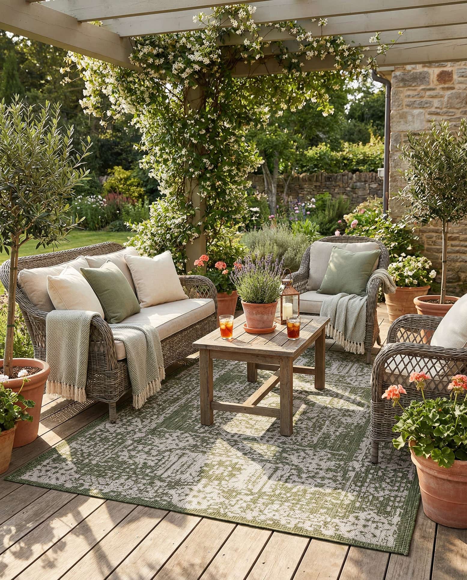 5' 3 x 8' Easy-Clean Traditional Indoor / Outdoor Rug