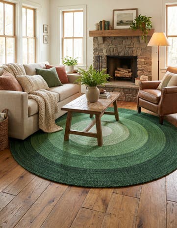 Green Handmade Hand Braided Wool Round Rug