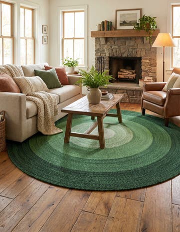 Green Handmade Hand Braided Wool Round Rug