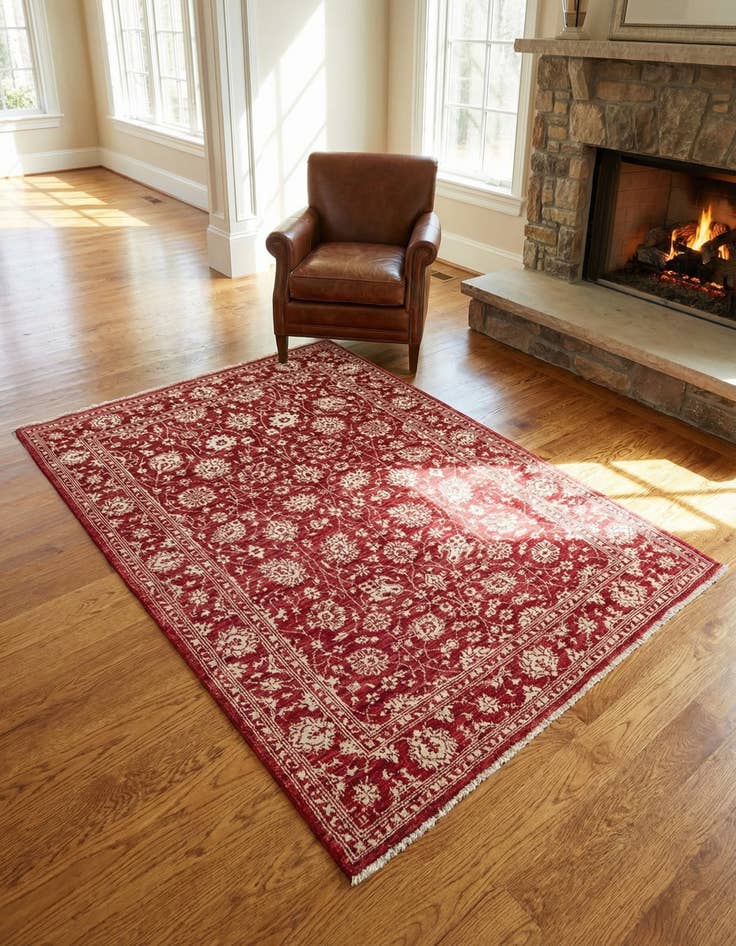 Detail image of 4' 1 x 6' Hand Knotted Peshawar Ziegler Rug