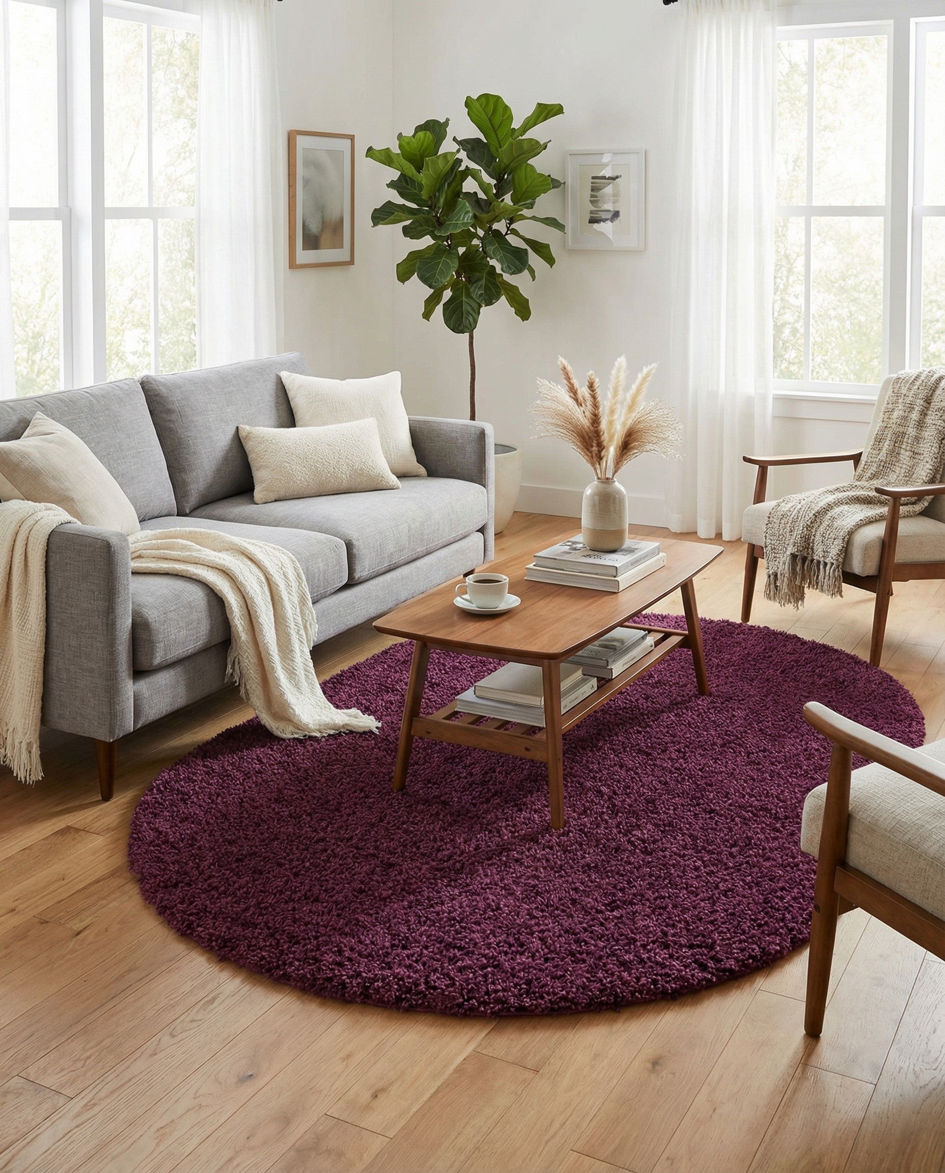 5' 3 x 8' Solid Shag Oval Rug