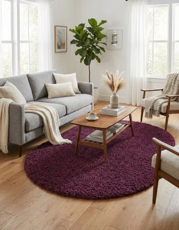Eggplant Purple Solid Shag Oval Rug