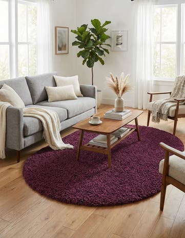 Eggplant Purple Solid Shag Oval Rug