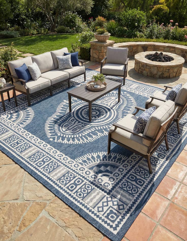 Detail image of 13' x 13' Easy-Clean Traditional Indoor / Outdoor Square Rug