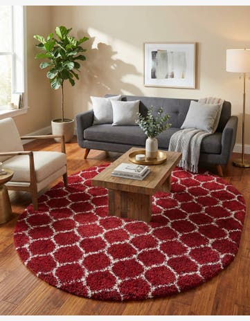 Burgundy Red Lattice Shag Oval Rug