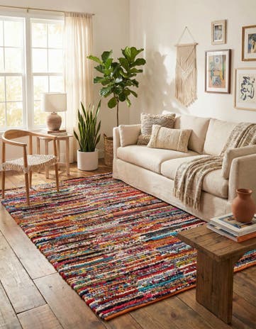 5' 1 x 8' Handmade Braided Chindi Rug