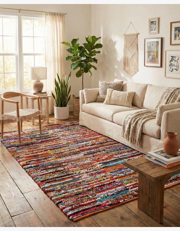 5' 1 x 8' Handmade Braided Chindi Rug