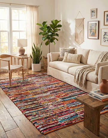 5' 1 x 8' Handmade Braided Chindi Rug