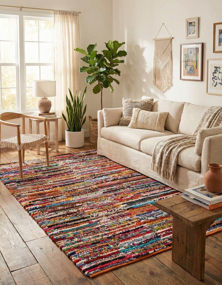 5' 1 x 8' Handmade Braided Chindi Rug