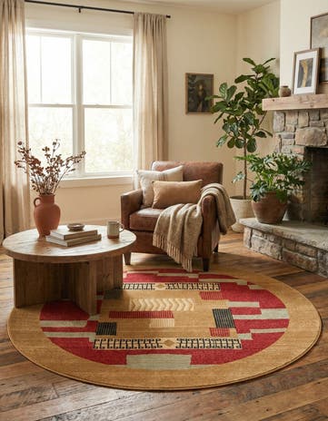 Rust Red Kashkuli Gabbeh Round Rug