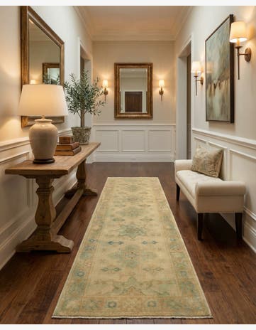 2' 9 x 9' 8 Hand Knotted Oushak Wool Runner Rug