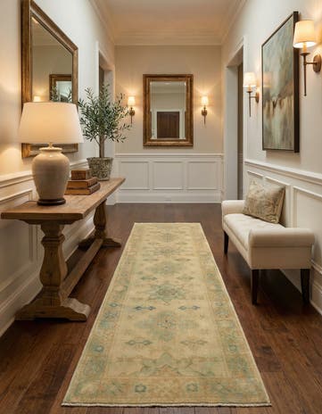 2' 9 x 9' 8 Hand Knotted Oushak Wool Runner Rug