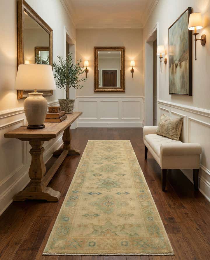 2' 9 x 9' 8 Hand Knotted Oushak Wool Runner Rug